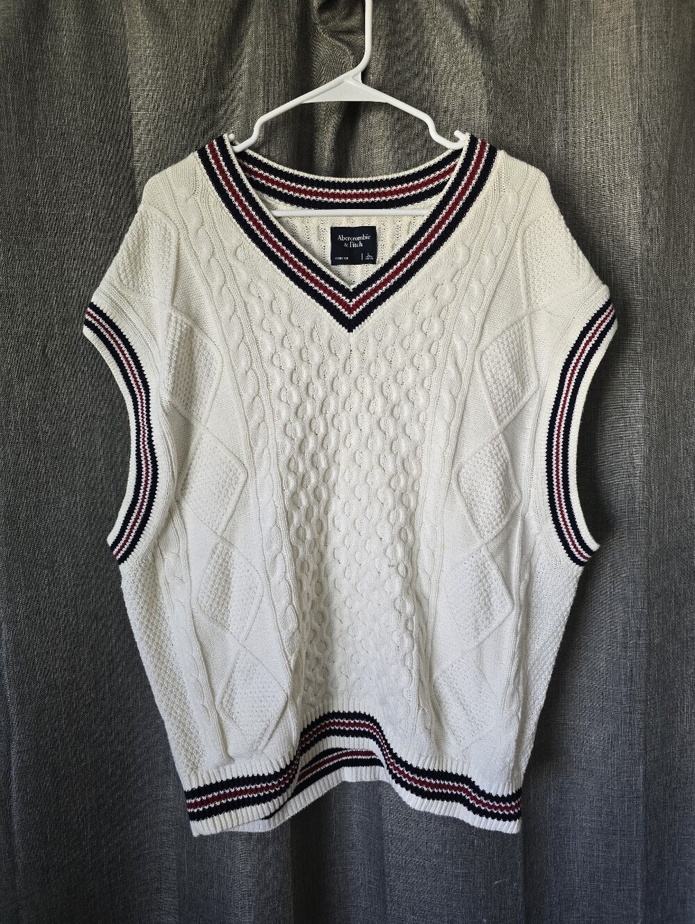 Abercrombie & Fitch White Sweater Vest Mens L Cotton Preppy Academia Tennis Prep